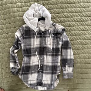 AE Plaid Hoodie Shirt in Gray and Black